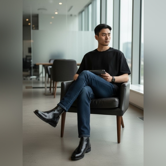 NEW STAFFORD MENS BLACK  LEATHER  ANKLE BOOT,  NWOT SIZE 11, - Picture 1 of 6